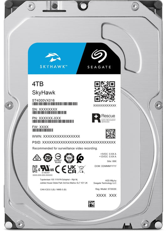 4TB Seagate SkyHawk ST4000VX016 NVR Hard Drive, 3.5" HDD, SATA III 6Gb/s, 180MB/