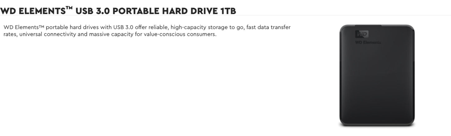 Western Digital Elements WDBU6Y0020BBK-WESN 2TB Portable External Hard Disk - Bl