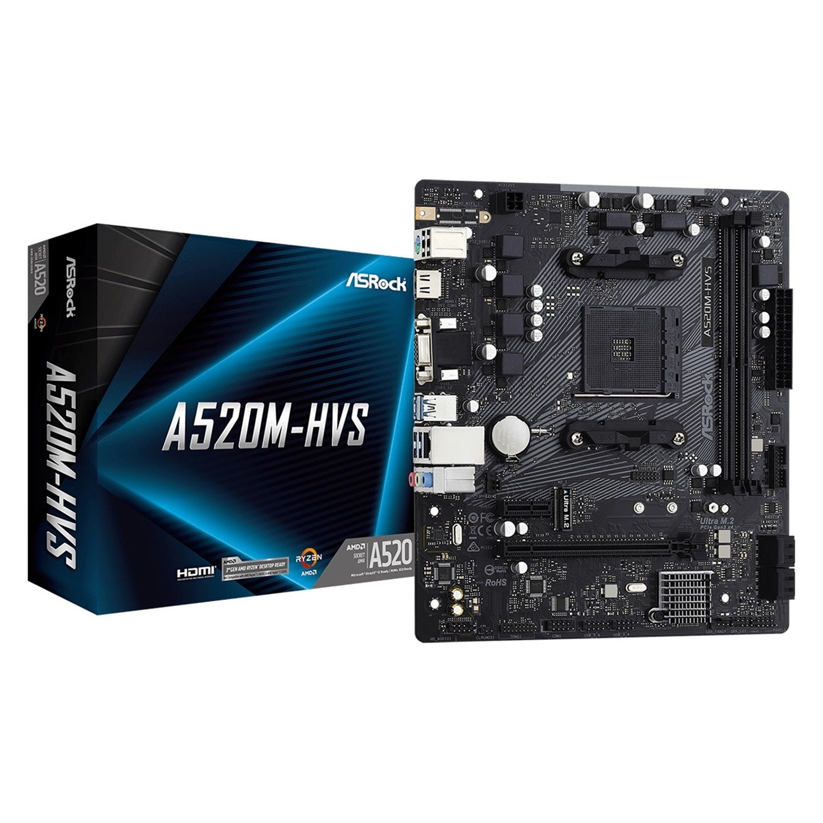 ASRock A520M-HVS Socket AM4 AMD Motherboard - 90-MXBE60-A0UAYZ