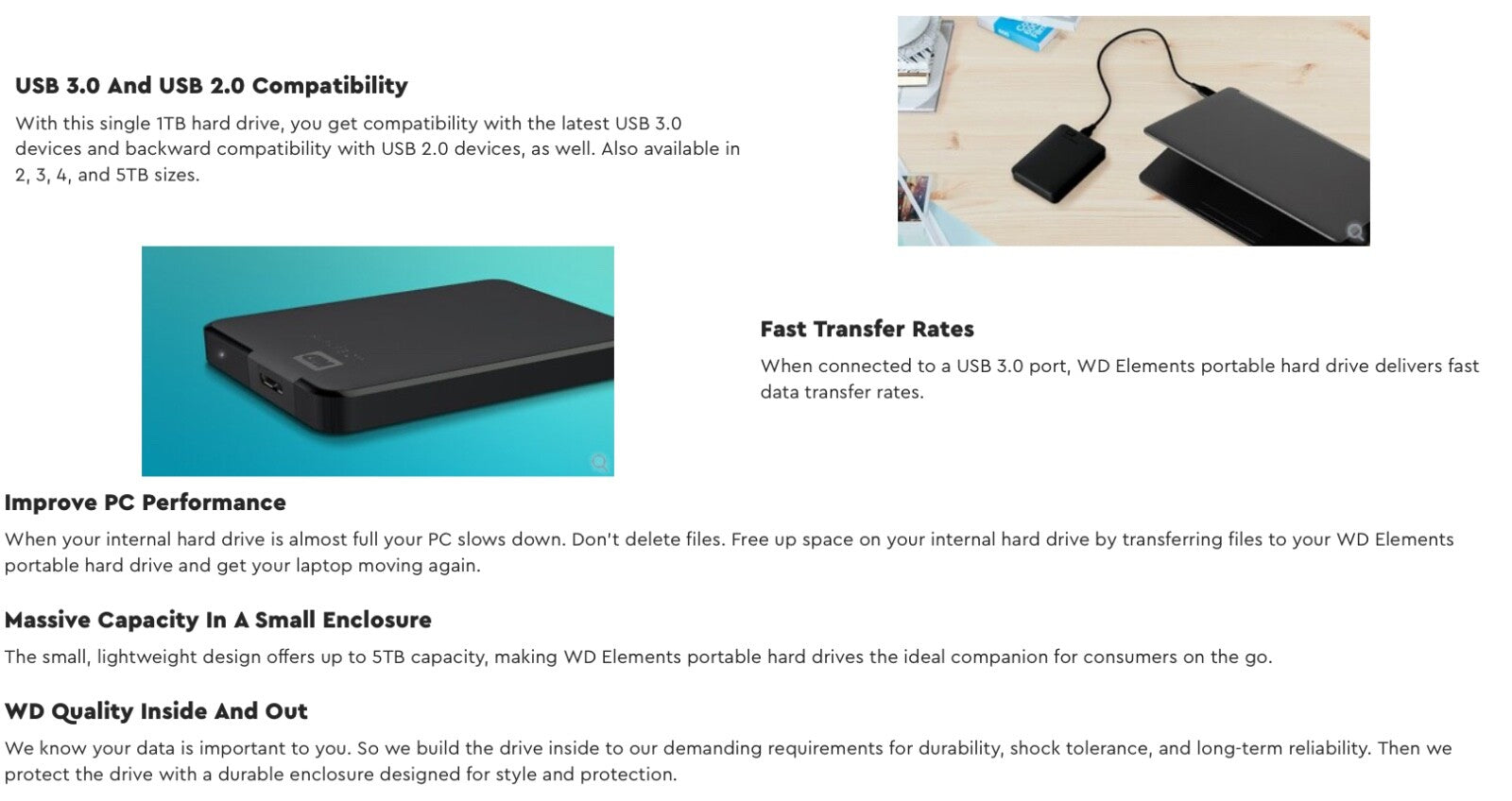 Western Digital Elements WDBU6Y0020BBK-WESN 2TB Portable External Hard Disk - Bl
