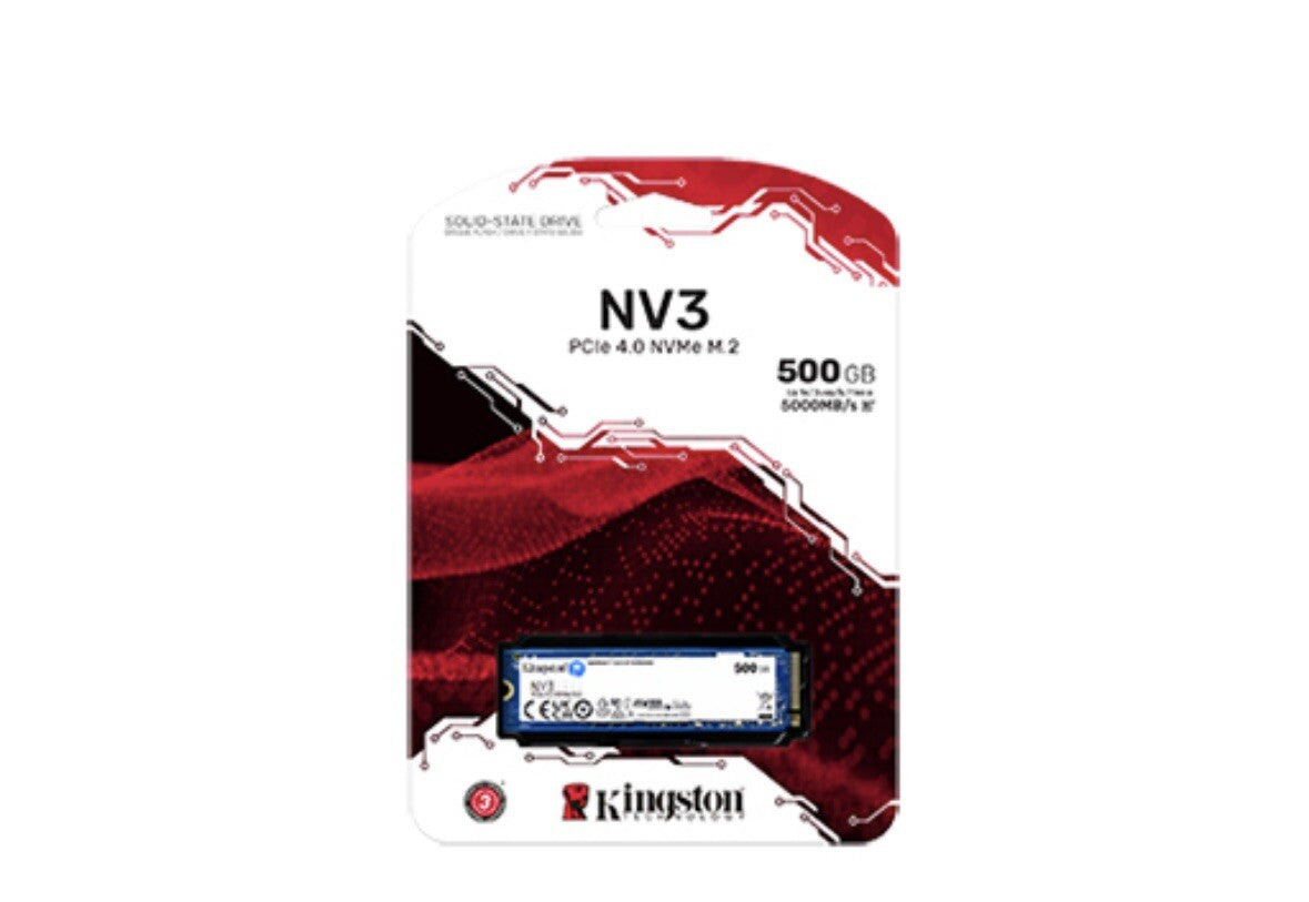 Kingston 500GB NV3 SSD M.2 (2280), NVMe, PCIe 4.0 (x4), 5000MB/s R, 3000MB/s W