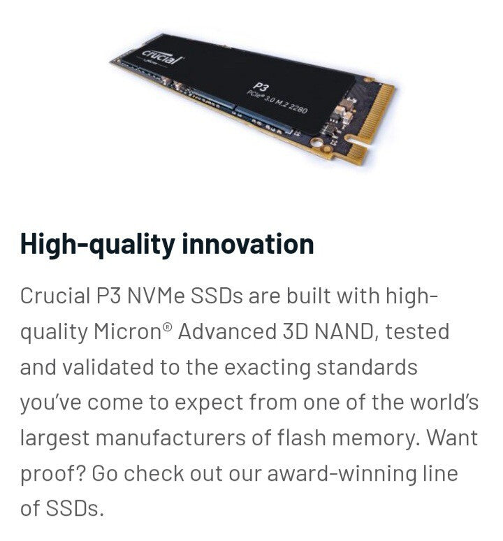 Crucial P3 1TB 3.0 NAND NVMe PCIe M.2 SSD.Brand New Sealed.