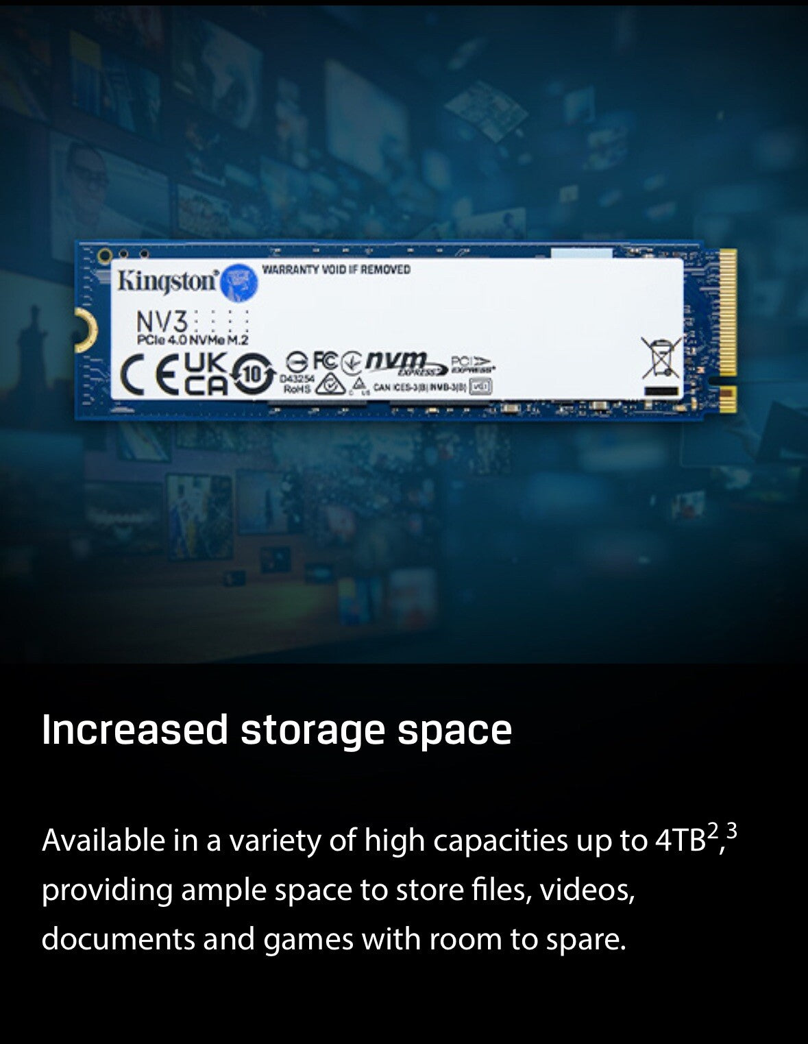 Kingston 500GB NV3 SSD M.2 (2280), NVMe, PCIe 4.0 (x4), 5000MB/s R, 3000MB/s W