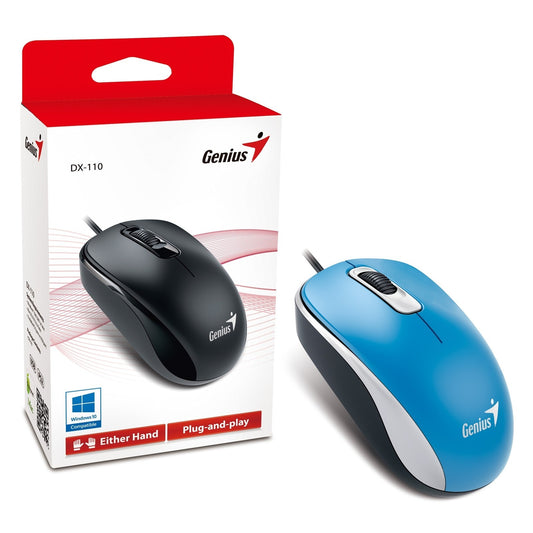 Genius DX-110 Wired USB Optical Mouse 1000 DPI 3 Button Scroll Plug & Play Blue