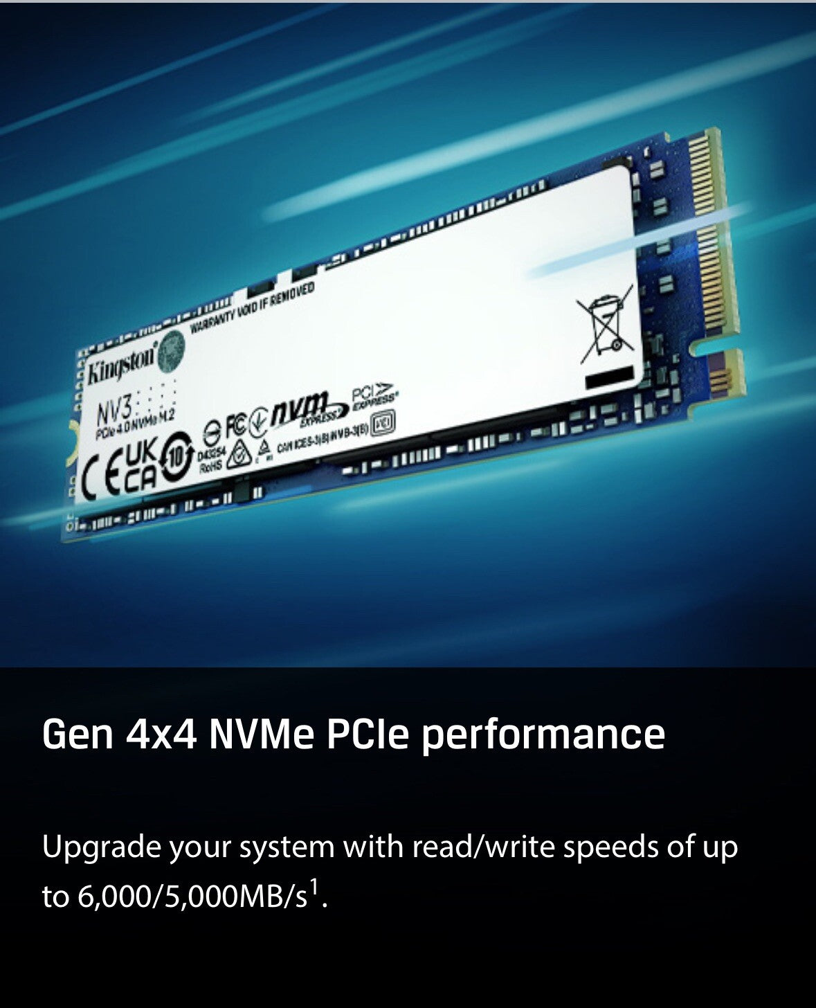 Kingston 500GB NV3 SSD M.2 (2280), NVMe, PCIe 4.0 (x4), 5000MB/s R, 3000MB/s W