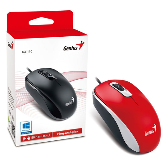 Genius DX-110 USB Optical Mouse 1000 DPI Red 3 Button Scroll Wheel
